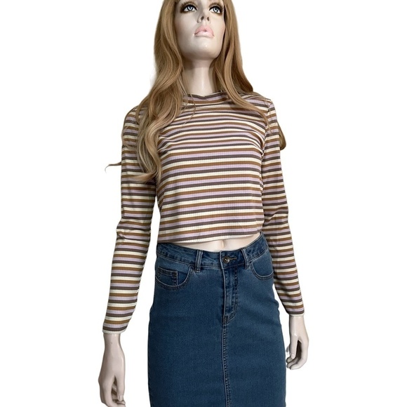 Vero Moda Sweater Top Lavender Stripe Rayon Blend Long Sleeve Mock Neck - Picture 5 of 10